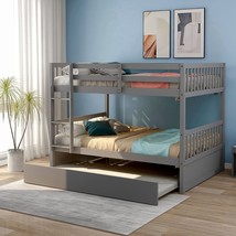 Merax Twin Over Twin Bunk Beds With Trundle, Solid Wood Trundle Bed Frame, Grey. - £476.35 GBP