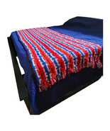 Vintage Afghan Crochet Red White Blue Sofa Couch Blanket Quilt Foot of b... - £38.23 GBP