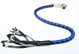 PU Leather Motorcycle Whip Get Back whip with Skull Tassles 36&quot; BLUE / BLACK - £23.58 GBP