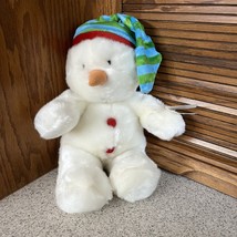 Russ Berrie Plush Snowman Red Buttons Green Blue Striped Hat NWT - $18.99