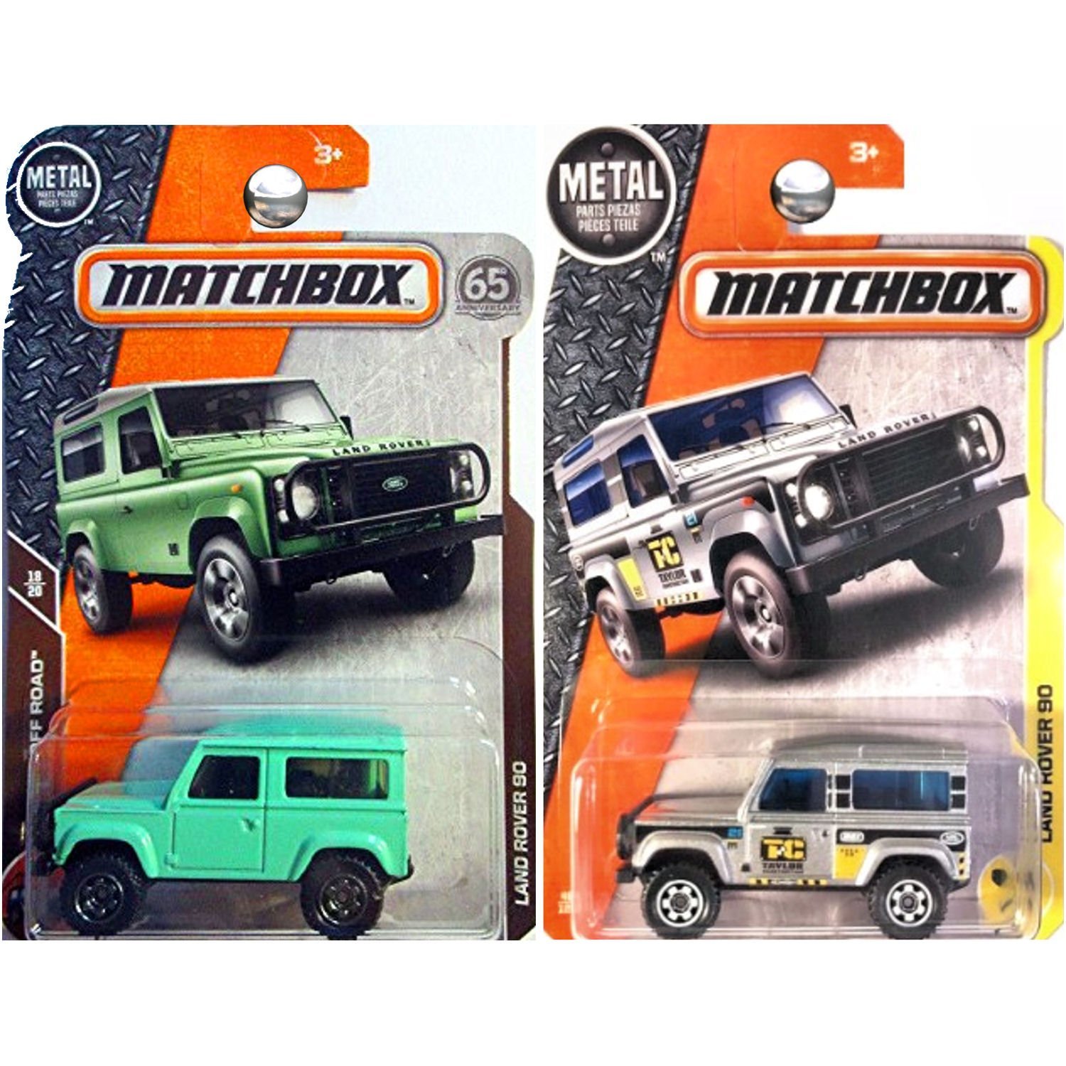 Primary image for Matchbox 2017 and 2018 Land Rover 90 in Green and Silver SET OF 2
