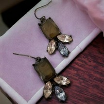 Victorian Style Rhinestone Earrings Pierced Drop Multi Color Chunky Gunmetal - £13.90 GBP