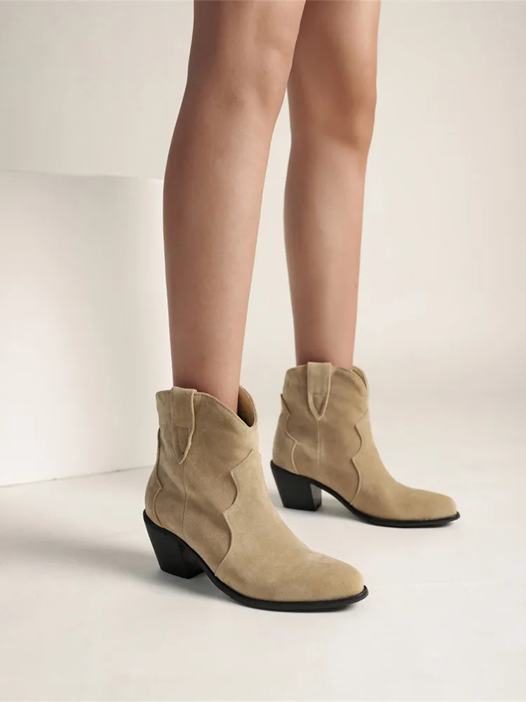 2024 Retro Style Show Women&#39;s Boots Pointed Toe Western Boots  Short Ankle Thick - £191.05 GBP