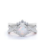 1Ct Lab Created Opal Diamond 925 Sterling Silver Wedding Bridal Ring Ban... - £103.29 GBP