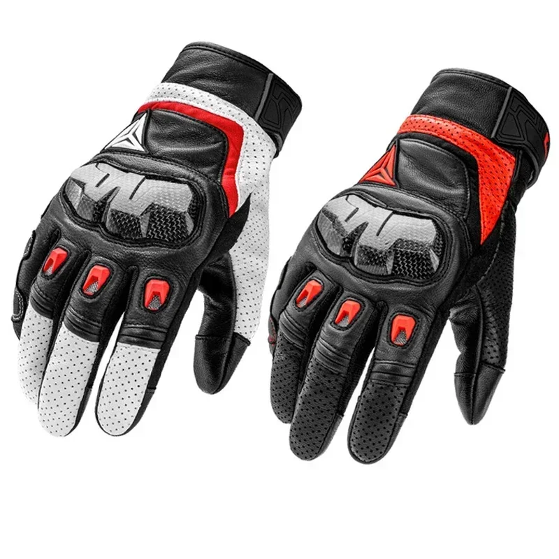 Motorcycle Gloves Breathable Leather Touch screen Gloves Full Finger Protective - £30.40 GBP+