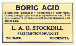 Vintage Pharmacy Label BORIC ACI L.A.O. STICKDILL Druggist Triumph Minne... - £20.79 GBP
