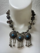 Vintage Brass And Silver Plated And Turquoise Indian Boho Gypsy Necklace... - $24.75