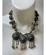 Vintage Brass And Silver Plated And Turquoise Indian Boho Gypsy Necklace... - $33.83 CAD
