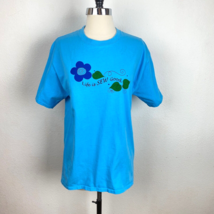 Hanes Womens Shirt Medium Life Is SEW Good Jody Graphic Blue Cotton Short Sleeve - £13.14 GBP