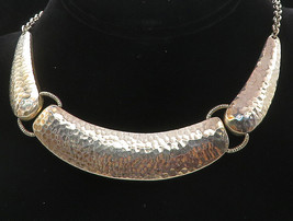 DOUG PAULUS 925 Silver - Vintage Shiny Hammered Detail Chain Necklace - NE1560 - £115.55 GBP