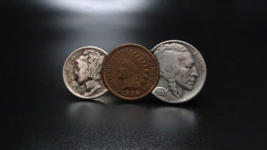 Vintage Coin Silver Dime Indian Head Penny Buffalo Nickel Tie Clip Bar - £45.92 GBP