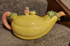 Vintage Fitz &amp; Floyd TEAPOT Squash Carrot Handle Vegetable Lid - £25.05 GBP