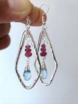 Natural Blue Topaz Drop and Rubellite Beads Earrings - £67.94 GBP