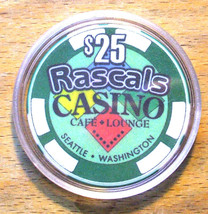 (1) $25. Rascals Casino Chip - Seattle, Washington - 1999 - $8.95