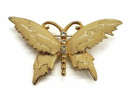 Enamel Butterfly Insect Gold Tone Brooch Pin Jewelry Rhinestone - £10.81 GBP