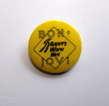 Bon Jovi Slippery Badge Button Pin Unused Old Stock Pinback 1986 Rock Music - £9.68 GBP