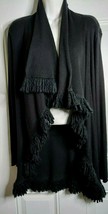 Dana Buchman Black Draped Open Front Long Sweater Trimmed in Fringe Size Small - £10.98 GBP