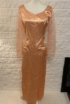 Vintage Handmade 80s Shinny Dress Peach Silky Lace Sleeves Size Small EUC! C3 - £37.93 GBP