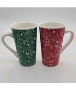 Starbucks Coffee Mug Pair 2019  Red &amp; Green Tall Tea Cups Holiday Pattern - $21.00
