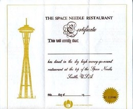 Space Needle Kids Menu &amp; Certificate Seattle Washington Sky High Merry Go Round - £32.85 GBP