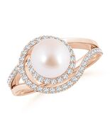 ANGARA Akoya Pearl Spiral Halo Ring in 14K Solid Gold (Grade: AAA | 8mm ... - $2,600.10