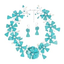 Floral Link Modern Turquoise Statement Jewelry Set - £43.92 GBP