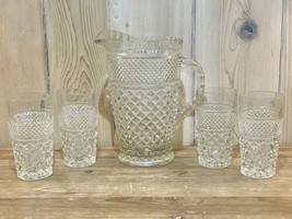 Anchor Hocking WEXFORD Diamond 64 Ounce Pitcher W/ Four 6 3/16&quot; Glasses - $37.39