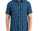 Tasso Elba Men&#39;s Silk Blend Cellula Tile Printed Shirt in Blue Combo-Small - $19.97
