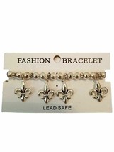 Silver Fleur De lis Charm Stretch Bracelet - £11.03 GBP