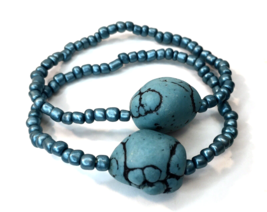 Lot of 2 Stretch Bracelets Faux Turquoise and Aqua Colored Beads  - £4.81 GBP