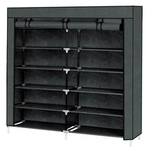 Heavy Duty 7 Tier Double Row Shoe Rack Portable Storage Cabinet Organizer Gray - £34.61 GBP