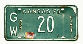 1975 Kansas License Plate GW 20 Green w/ White Car Tag Barn Garage Décor - £17.94 GBP