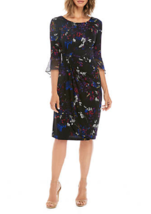 NEW CONNECTED BLACK BLUE FLORAL PLEATED SHEATH DRESS SIZE 14  $98 - $59.99