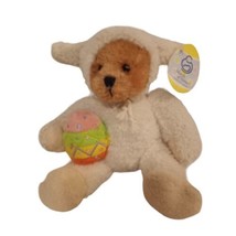 Vtg 2000 Teddy Bear in Easter Costume Holding Easter Egg Plush Beanie Toy 8” - £7.38 GBP