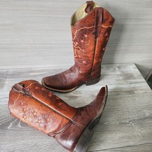 Stetson Orange Brown Leather Cross Stars Cowboy Western Ladies Boot Sz 10 - $96.91