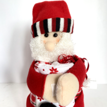 Cute Felt Santa Hostess Gift Holding 3 Christmas Tea Towels 10” Tall - £21.14 GBP