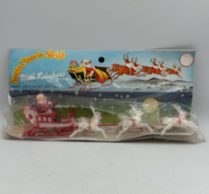 Vintage Plastic Santa Claus In Sleigh With White Reindeers Hong Kong NOS 42212 - £14.45 GBP