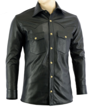 Camicia da uomo in morbida pelle di pecora nera slim fit manica intera c... - $77.72+