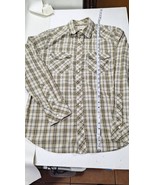 Banana Republic Western Shirt Mens L Green Plaid Tailored Slim Fit Pearl... - $19.79