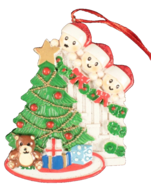 Christmas Personalized Tree Ornament Family of 3 with Wreath 4 Inches Tall - $14.01