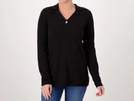 Isaac Mizrahi Live! Collared Sweater Pullover with Novelty Buttons BLACK, XS - £26.86 GBP