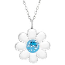 Daisy Flower Necklace 925 Sterling Silver with Light Blue Glitter - £14.76 GBP