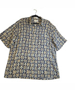 Pierre Cardin Mens XL Geometric Print Short Sleeve Button-Up Brown Blue - $18.33 CAD
