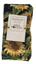April Cornell Sunflower Napkin Set Black Yellow Gold Green 16x16 Cotton Set of 6 - $36.51