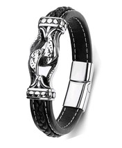 Men&#39;s Leather Bracelet with Stainless Steel - $73.05