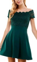 City Studio Juniors  Off-The-Shoulder  Lace  Fit  &amp; Flare  Dress Green Size 5 - £22.04 GBP