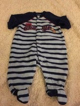 Just One Year Boys Blue Striped Dog Football Fleece Sleeper Pajamas 3 Months - £3.52 GBP