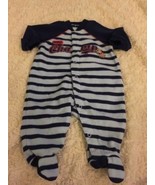 Just One Year Boys Blue Striped Dog Football Fleece Sleeper Pajamas 3 Mo... - $6.05 CAD