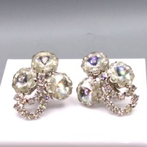 Vintage Clear Crystal Bouquet Earrings, Clip On Rivoli and Round Faceted Prong - £48.72 GBP