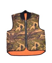 Vintage Hunting Vest Mens L Camouflage Blaze Orange Safety Quilted Rever... - £15.08 GBP